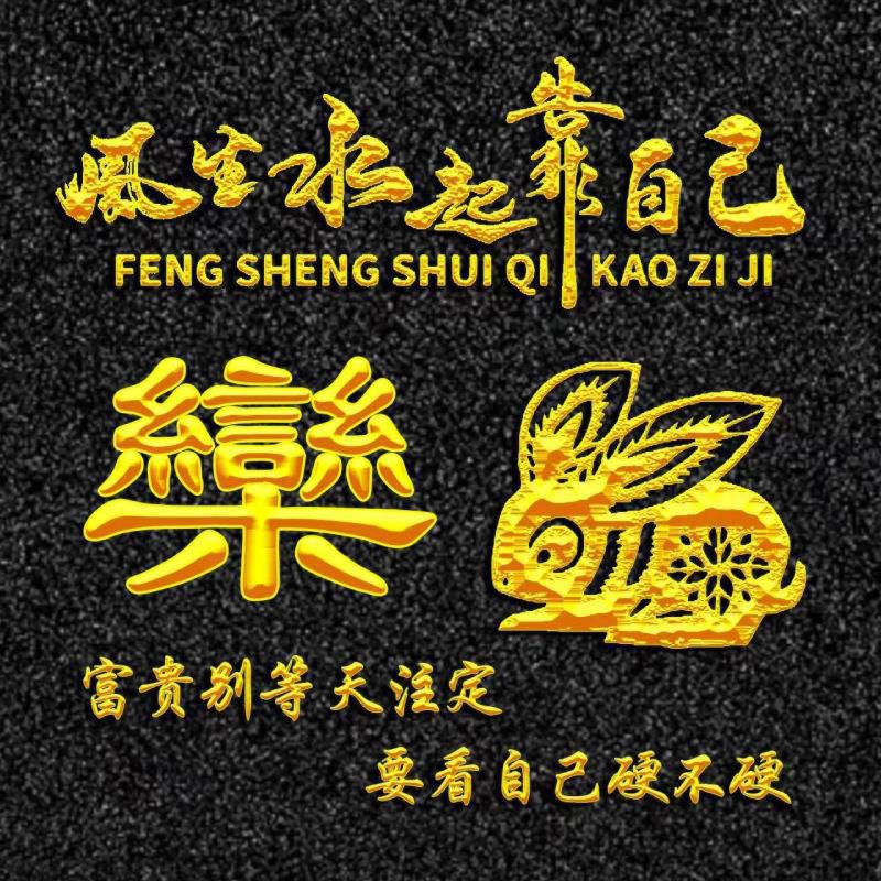 励志题材、烫金字体十二生肖姓氏头像：风生水起靠自己--卯兔篇