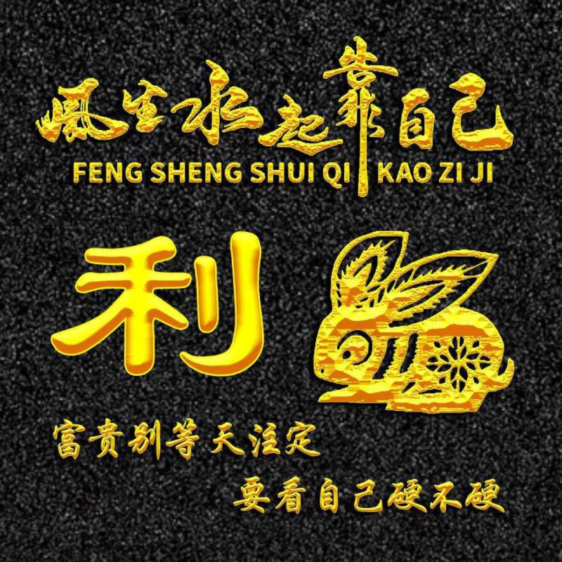 励志题材、烫金字体十二生肖姓氏头像：风生水起靠自己--卯兔篇