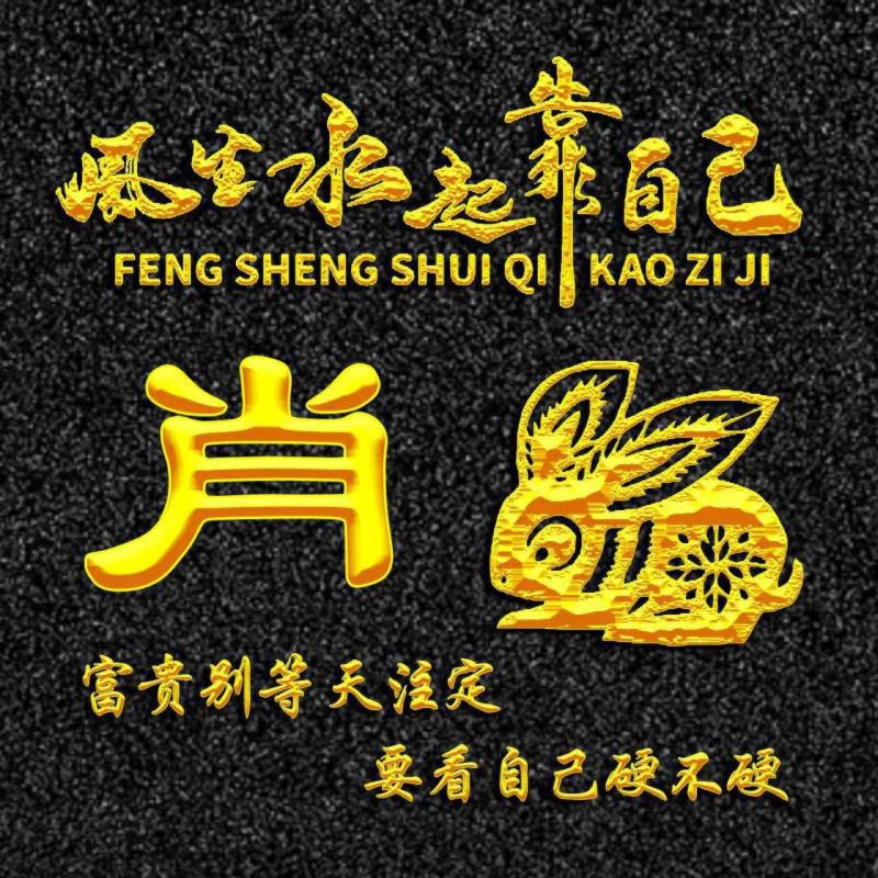 励志题材、烫金字体十二生肖姓氏头像：风生水起靠自己--卯兔篇