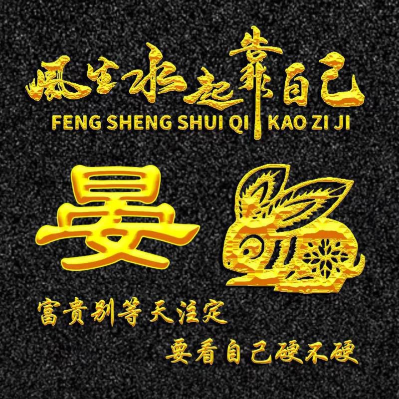 励志题材、烫金字体十二生肖姓氏头像：风生水起靠自己--卯兔篇