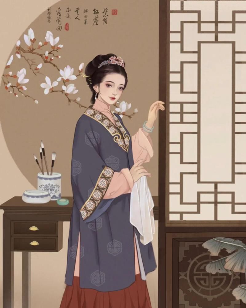 插画分享|风骨翩翩古风线描美人图