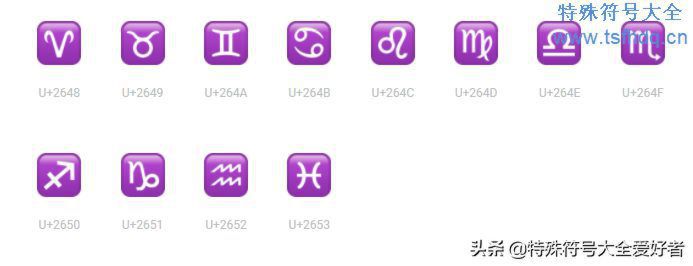 星座符号对照表格，可以复制的星座符号
