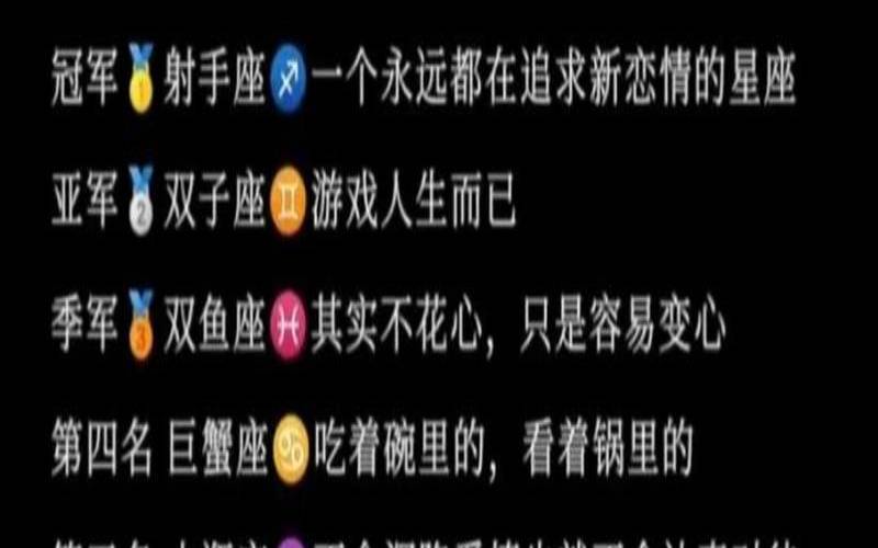 12星座花心指数排行榜,十二星座战斗力排名