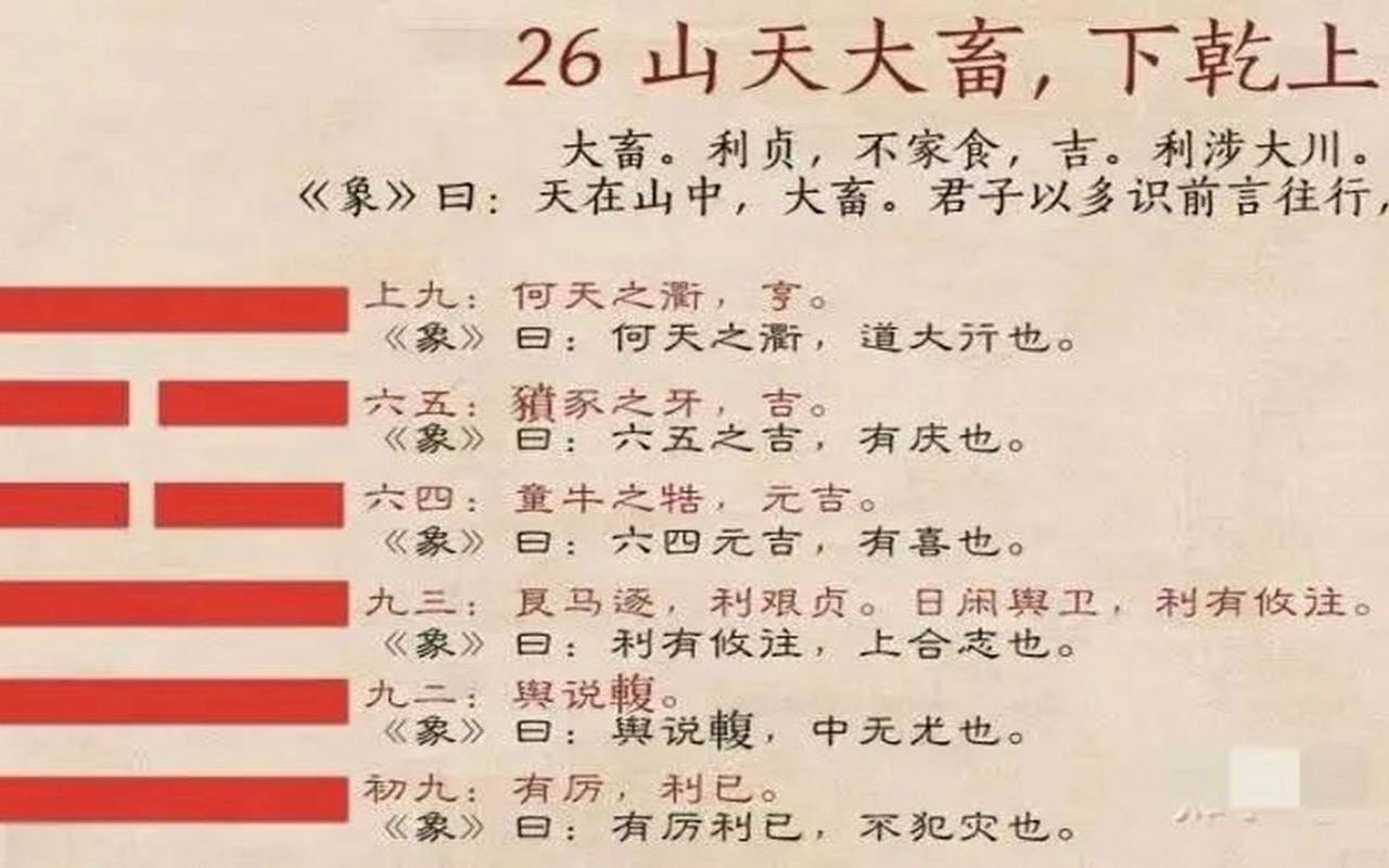 山天大畜卦六爻动解释（六十四卦大畜卦详解）
