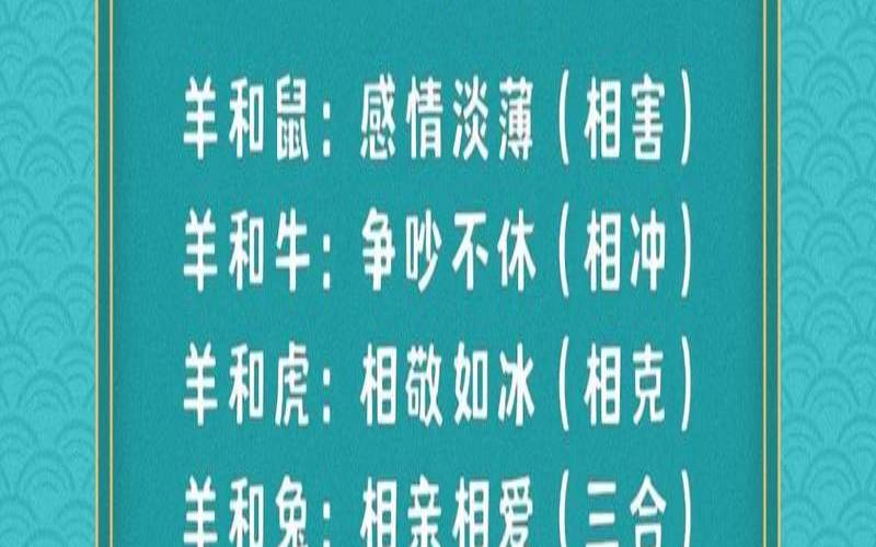 生肖配对表羊的配对（属羊的婚姻状况）
