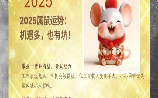 1996年女鼠2025年每月运势（鼠年运程2020生肖年运）